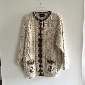 Cottagecore Wool Cardigan Sweater Thistle embroidery S/M Granny
